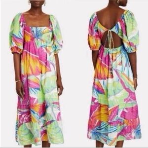 FARM Rio Rainbow Leaves Open Back Midi Dress Medium